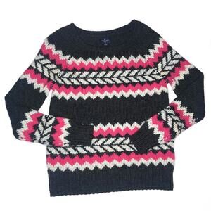 Y2k American Eagle Gray & Pink Chevron Wool Sweater Small